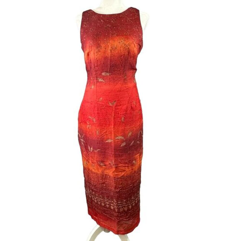 Vintage Orange Ombré Sheer Lined Y2k Whimsical‎ Coquette Fairy Midi Dress Size 6